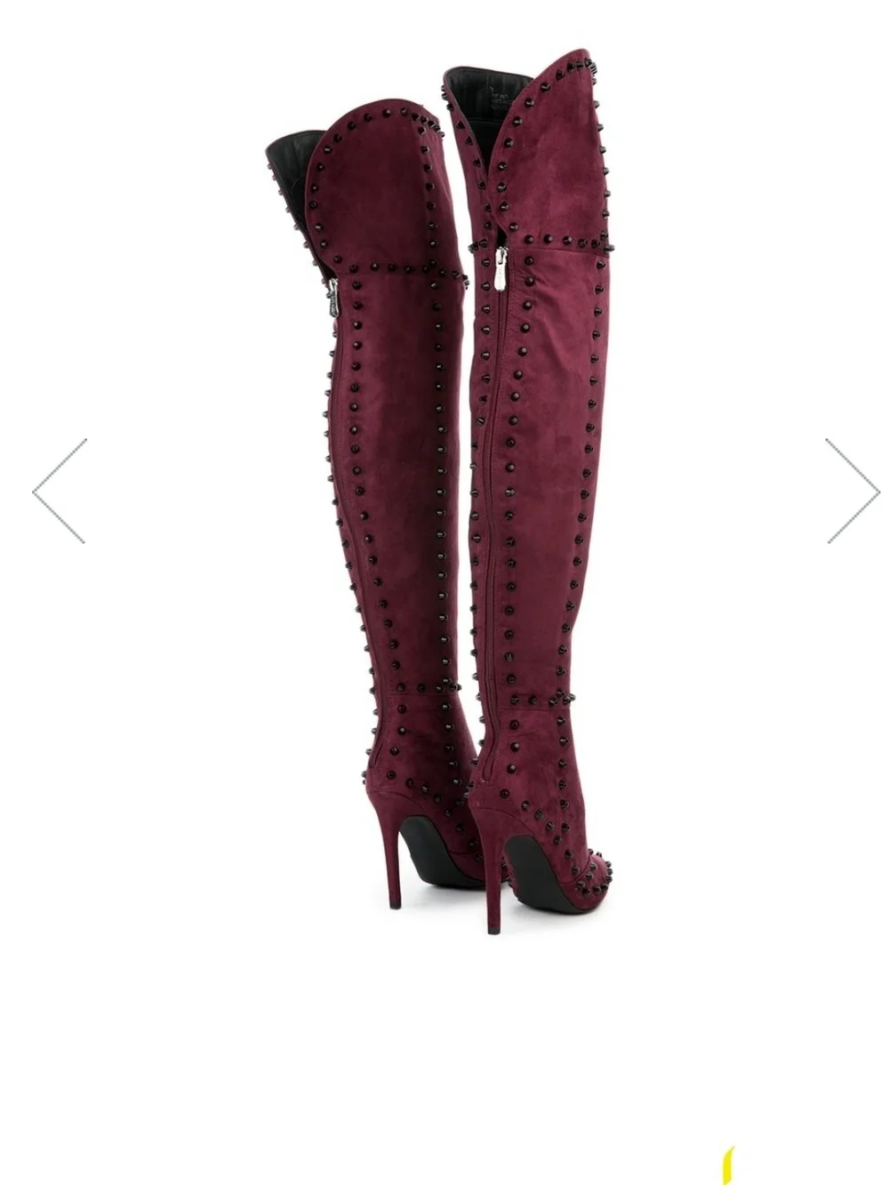 Studded Over-the-Knee Heeled Boots - Wine